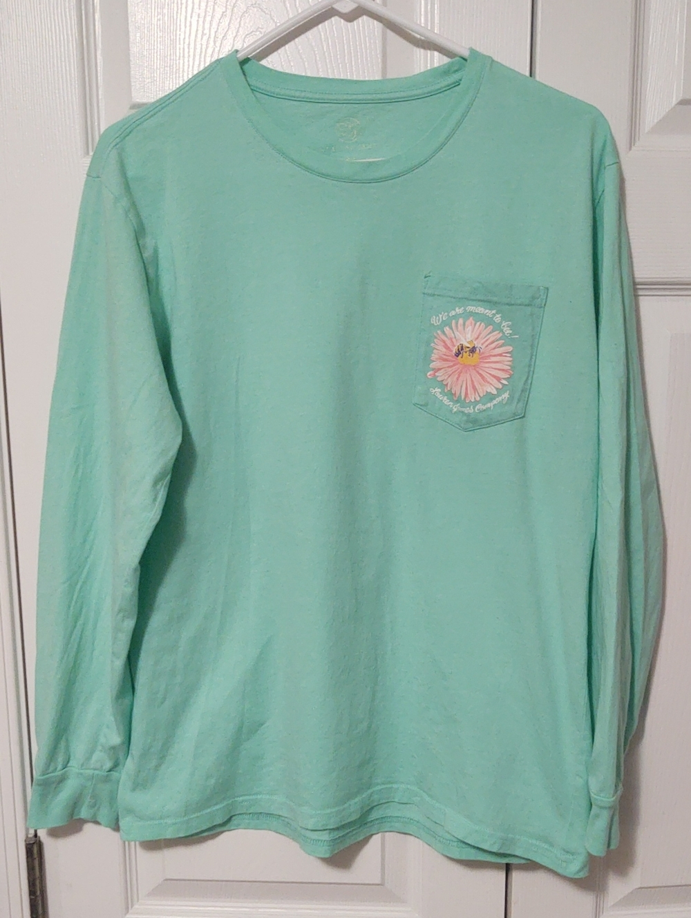 Lauren James Mint Long-Sleeve Pocket Tee with Daisy And Bee Graphic